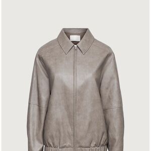 OAK + FORT Taupe Faux Leather Bomber Jacket